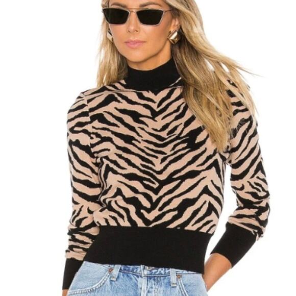 A.L.C. Lola Black & Tan Tiger Print Knit Sweater Size Small - Picture 3 of 16
